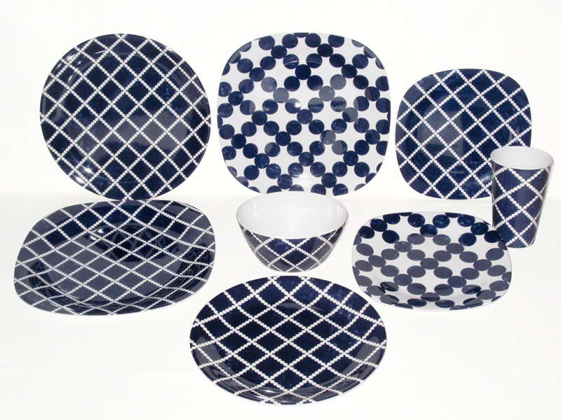 Dark Blue Washed Dots design Melamine Plates, Bowls, Tumblers