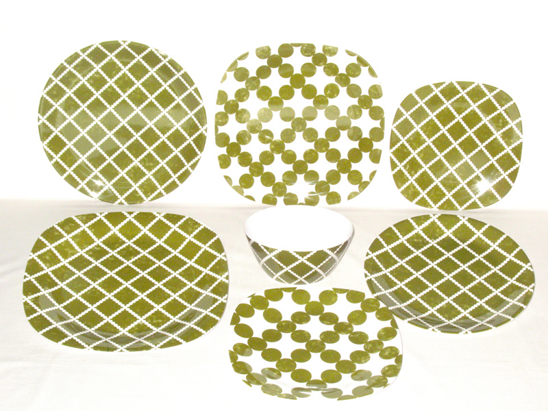 Green Washed Dots design Melamine Plates, Bowls