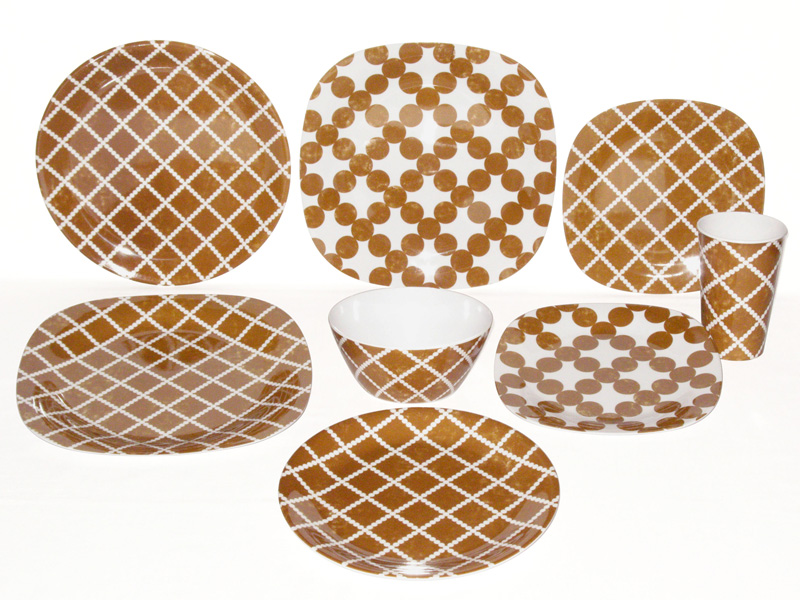 Brown Washed Dots Melamine Plates, Bowls, Tumblers
