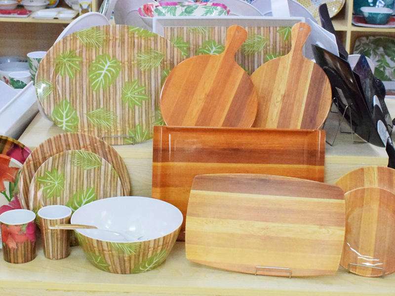 Wood & Bamboo Design Melamine Plates, Bowls, Trays