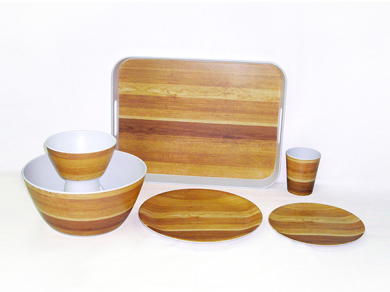 Matte Finish Wood Design Melamine Plates, Bowls, Trays