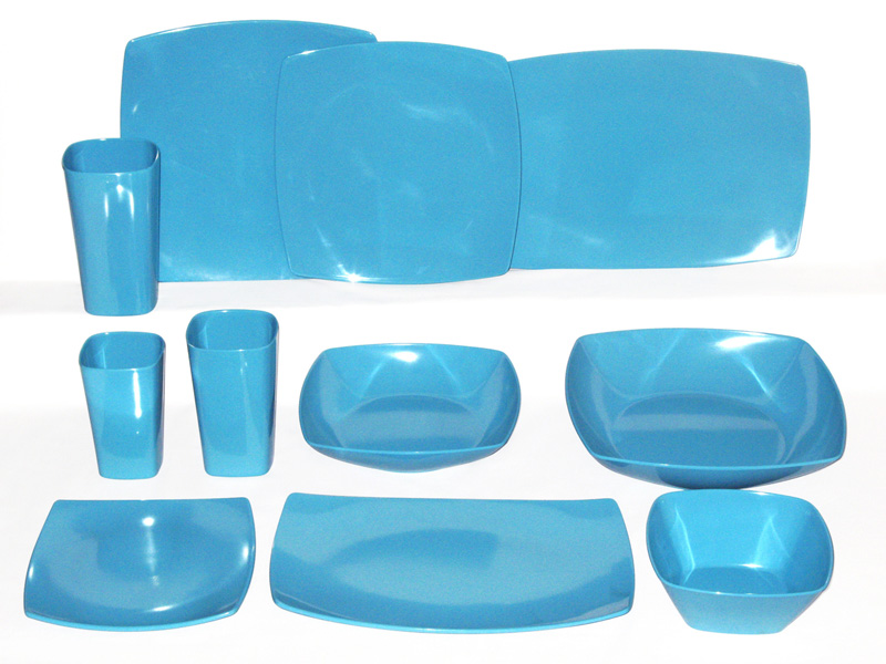Solid Blue Color Melamine Square Plates, Bowls, Tumblers