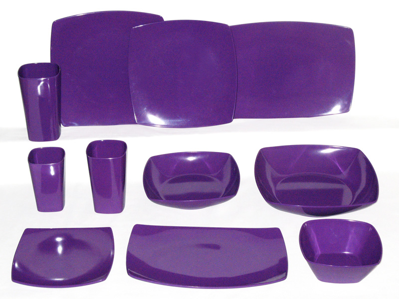 Solid Purple Color Melamine Square Plates, Bowls, Tumblers