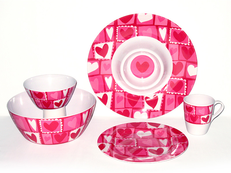 Valentine Design Melamine Bowls, Cups