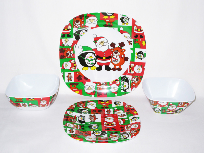 Santa & Friends Christmas Design Square Melamine Plates, Bowls