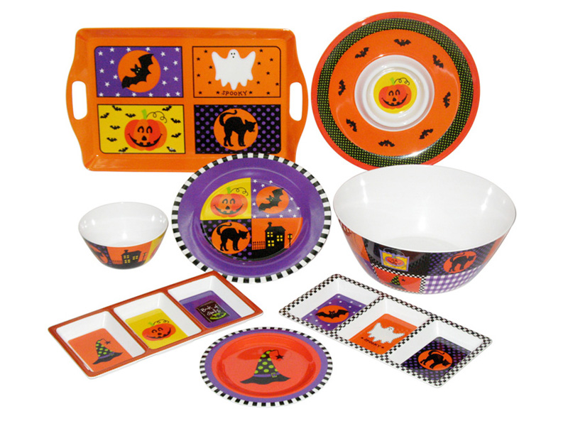 Halloween Design Melamine Serving Trays, Chips & Dips, Section Trays